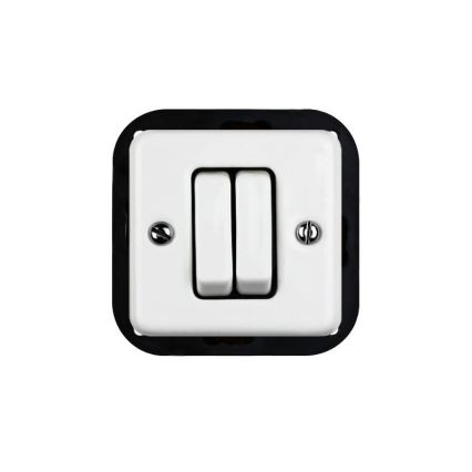 Elhard - Interruptor de escada duplo cerâmico, estilo retro, com moldura n.º 6+6, branco