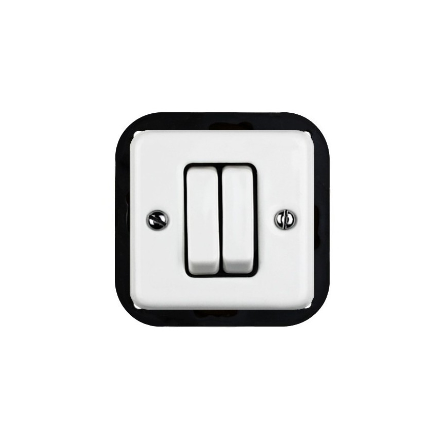 Elhard - Interruptor de escada duplo cerâmico, estilo retro, com moldura n.º 6+6, branco