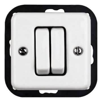 Elhard - Interruptor de escada duplo retro em cerâmica, sem moldura, n.º 6+6, branco