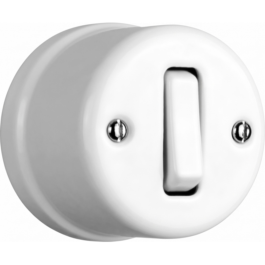 Elhard - Interruptor de parede cerâmico retro unipolar n.º 1 e tomada 230 V com moldura branca