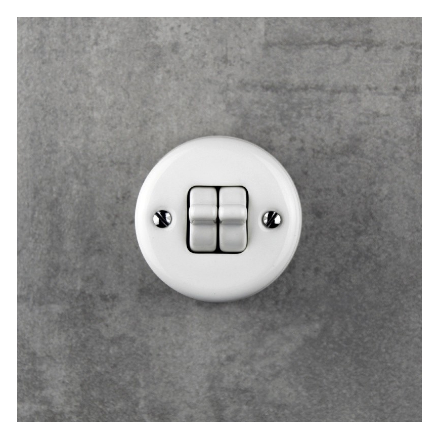 Elhard - Interruptor de parede cerâmico retro duplo para escadas com alavanca n.º 6+6 branco