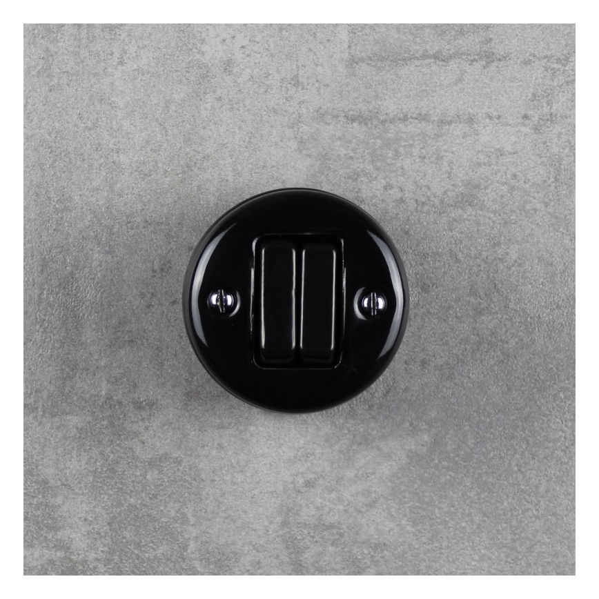 Elhard - Interruptor de parede cerâmico retro duplo para escadas n.º 6+6, preto