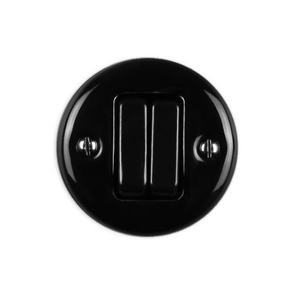 Elhard - Interruptor de parede cerâmico retro duplo para escadas n.º 6+6, preto