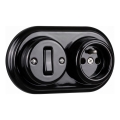 Elhard - Interruptor de parede cerâmico retro unipolar n.º 1 e tomada 230 V com moldura, preto
