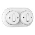Elhard - Interruptor de parede duplo em cerâmica, estilo retro, com moldura n.º 1, branco