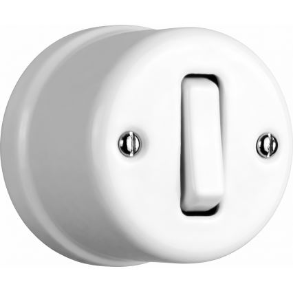 Elhard - Interruptor de parede duplo em cerâmica, estilo retro, com moldura n.º 1, branco