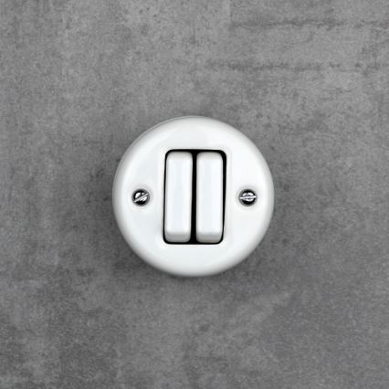 Elhard - Interruptor de parede em cerâmica estilo retro, duplo para escada n.º 6+6, branco
