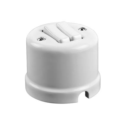Elhard - Interruptor de parede em cerâmica estilo retro, duplo para escada n.º 6+6, branco