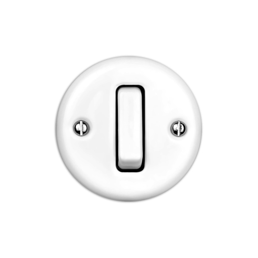 Elhard - Interruptor de parede retro de cerâmica, simples, n.º 1/0, branco