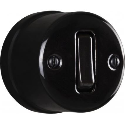 Elhard - Interruptor de parede cerâmico retro unipolar n.º 1 e tomada 230 V com moldura, preto
