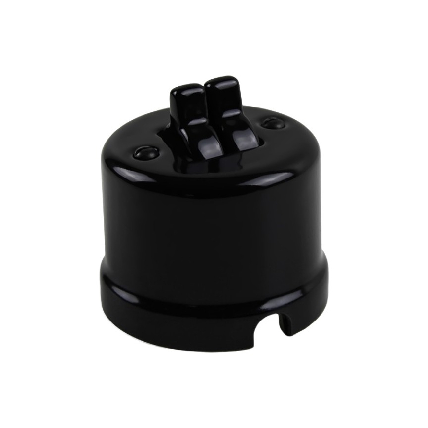 Elhard - Interruptor de parede cerâmico retro duplo para escadas com alavanca n.º 6+6 preto