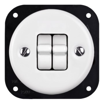 Elhard - Interruptor duplo de escada retro em cerâmica com alavanca, sem moldura, n.º 6+6, branco