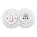 Elhard - Interruptor retro cerâmico n.º 1 e tomada 230 V com moldura branca