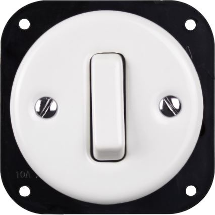 Elhard - Interruptor retro cerâmico n.º 1 e tomada 230 V com moldura branca