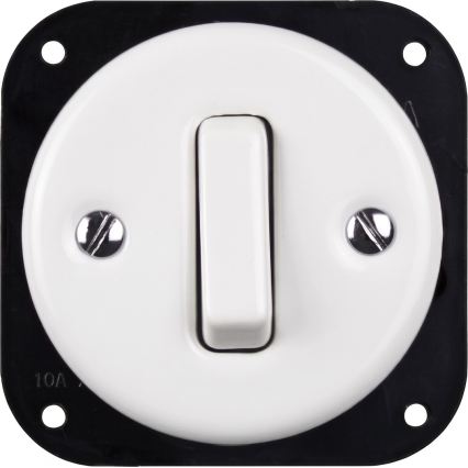 Elhard - Interruptor retro cerâmico n.º 1 e tomada 230V com moldura branco/madeira escura