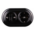 Elhard - Interruptor retro cerâmico n.º 1 e tomada 230V com moldura SCHUKO preta
