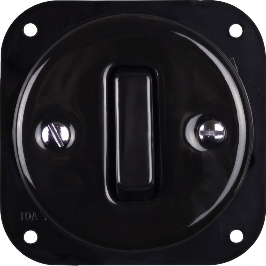 Elhard - Interruptor retro cerâmico n.º 1 e tomada 230V com moldura SCHUKO preta