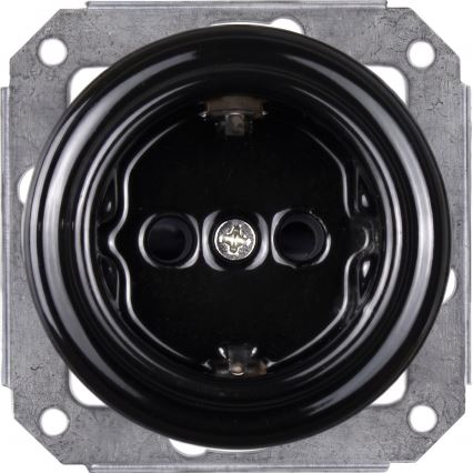 Elhard - Interruptor retro cerâmico n.º 1 e tomada 230V com moldura SCHUKO preta