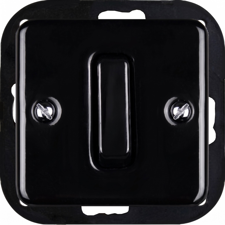 Elhard - Interruptor unipolar retro em cerâmica n.º 1 e tomada 230 V com moldura preta