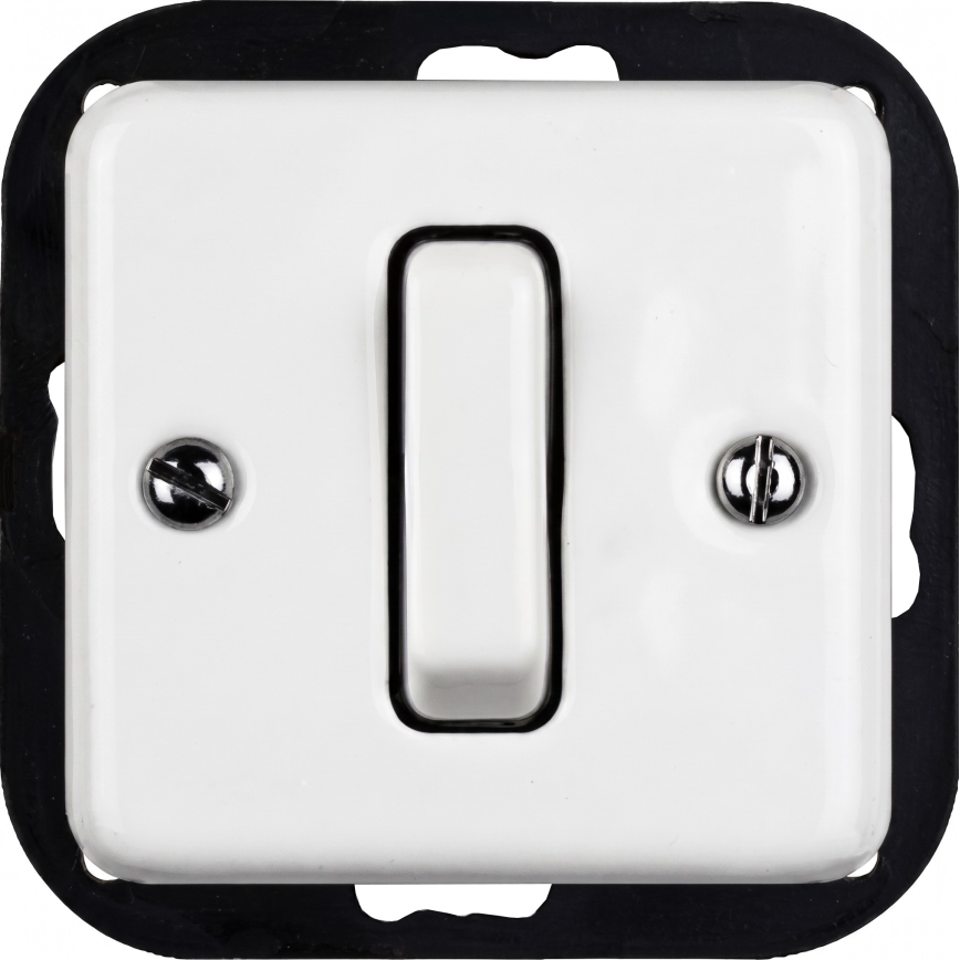 Elhard - Interruptor retro cerâmico unipolar č. 1 e tomada SCHUKO 230V com moldura branca
