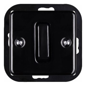 Elhard - Interruptor retro de cerâmica, 1 tecla, sem moldura, preto