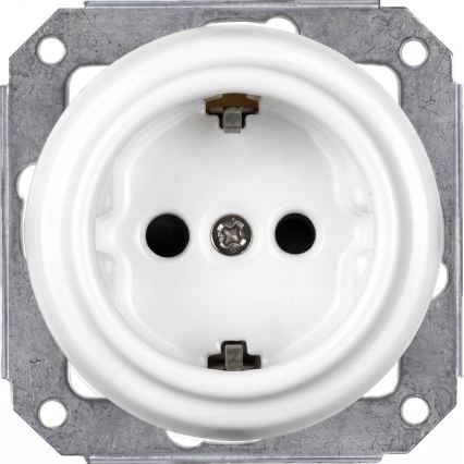 Elhard - Interruptor retro em cerâmica n.º 1 e tomada 230 V com moldura SCHUKO branca