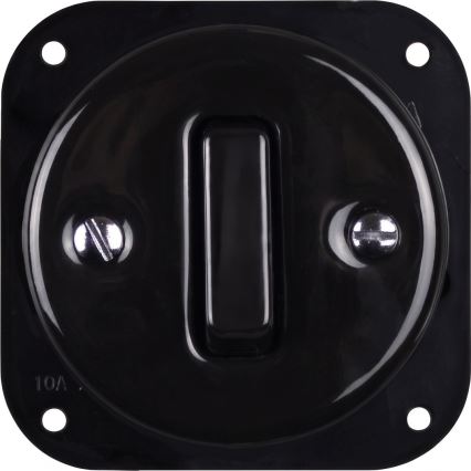 Elhard - Interruptor retro de cerâmica, 1 tecla, e tomada 230 V com moldura SCHUKO, preto/madeira clara