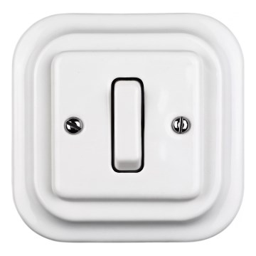Elhard - Interruptor retro em cerâmica simples com moldura n.º 1, branco