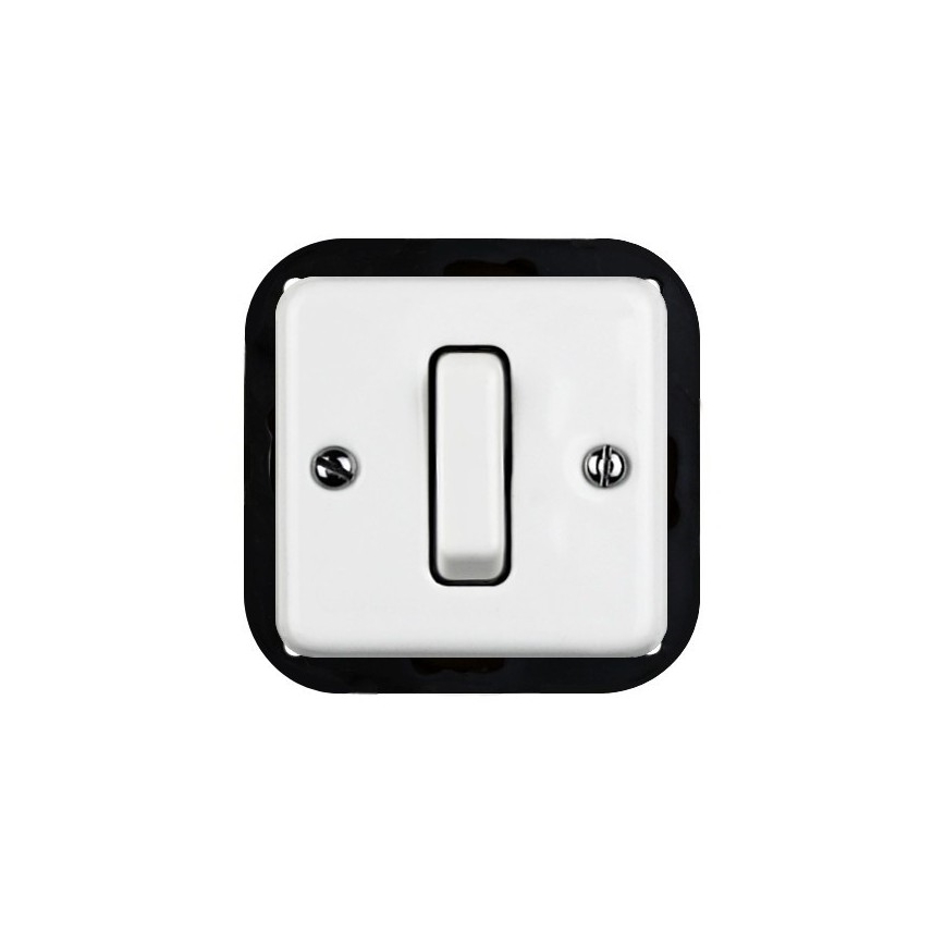 Elhard - Interruptor retro em cerâmica simples com moldura n.º 1, branco