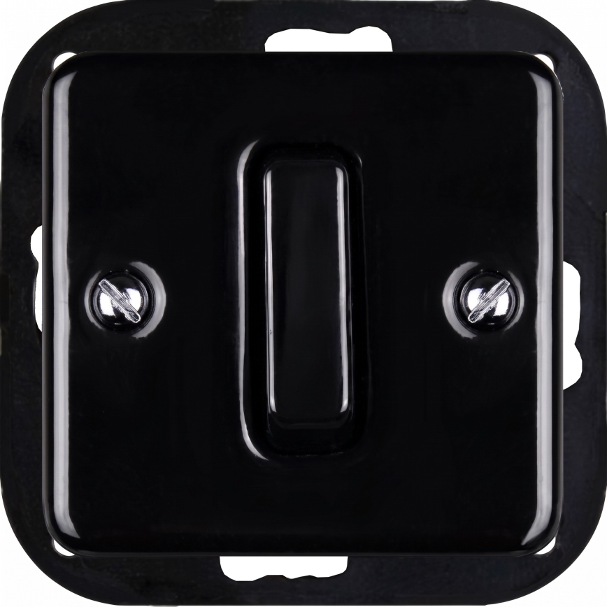 Elhard - Interruptor unipolar retro em cerâmica n.º 1 e tomada SCHUKO 230 V com moldura preta