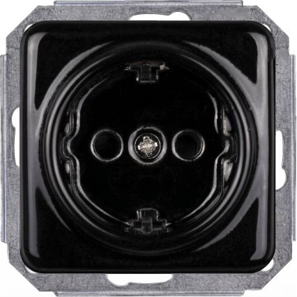 Elhard - Interruptor unipolar retro em cerâmica n.º 1 e tomada SCHUKO 230 V com moldura preta