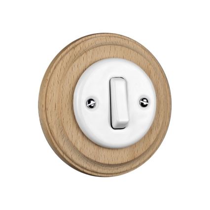 Elhard - Interruptor retro simples em cerâmica com moldura č. 1 branco/madeira clara