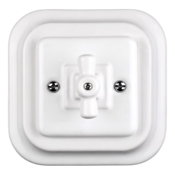 Elhard - Interruptor rotativo de cerâmica estilo retro com moldura nº 1/0, branco
