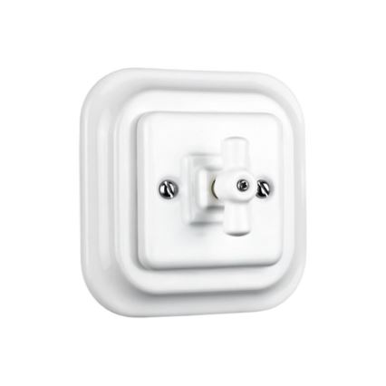 Elhard - Interruptor rotativo de cerâmica estilo retro com moldura nº 1/0, branco