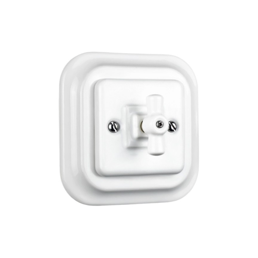 Elhard - Interruptor rotativo de cerâmica estilo retro com moldura nº 1/0, branco