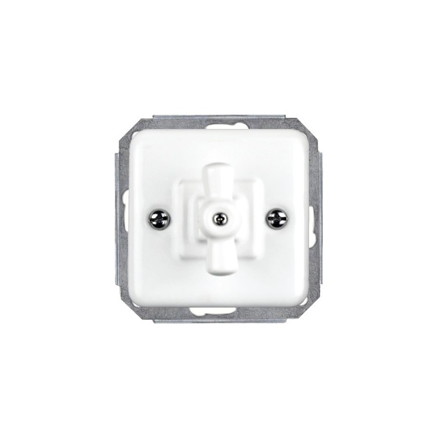 Elhard - Interruptor rotativo de cerâmica estilo retro com moldura nº 1/0, branco