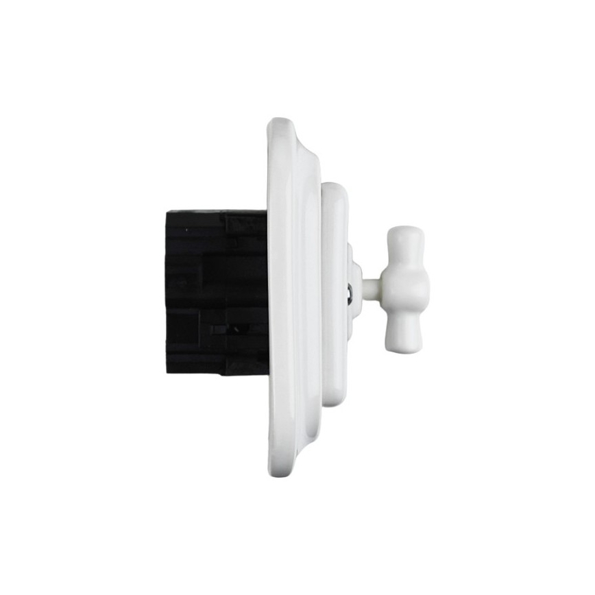 Elhard - Interruptor rotativo de cerâmica estilo retro com moldura nº 1/0, branco