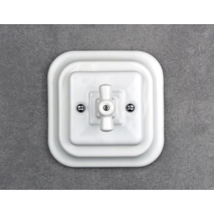 Elhard - Interruptor rotativo retro em cerâmica para escadas com moldura n.º 6, branco