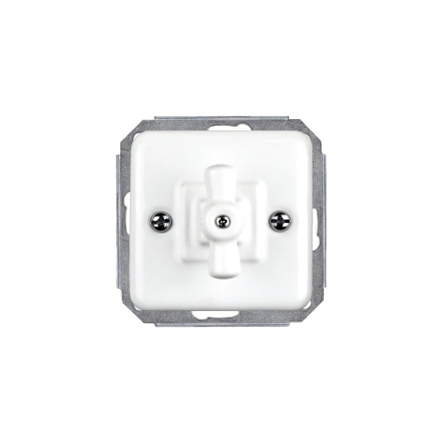 Elhard - Interruptor rotativo retro em cerâmica para escadas com moldura n.º 6, branco