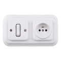 Elhard - Interruptor unipolar cerâmico retro n.º 1 e tomada 230 V com moldura branca