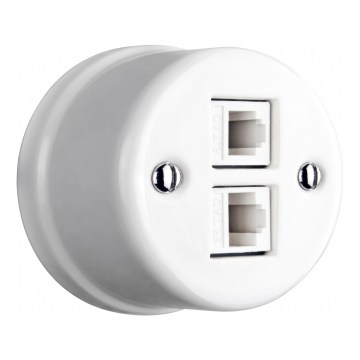 Elhard - Tomada de dados de parede em cerâmica estilo retro 2x RJ45 branca