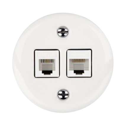Elhard - Tomada de dados retro em cerâmica 2x RJ45, branca