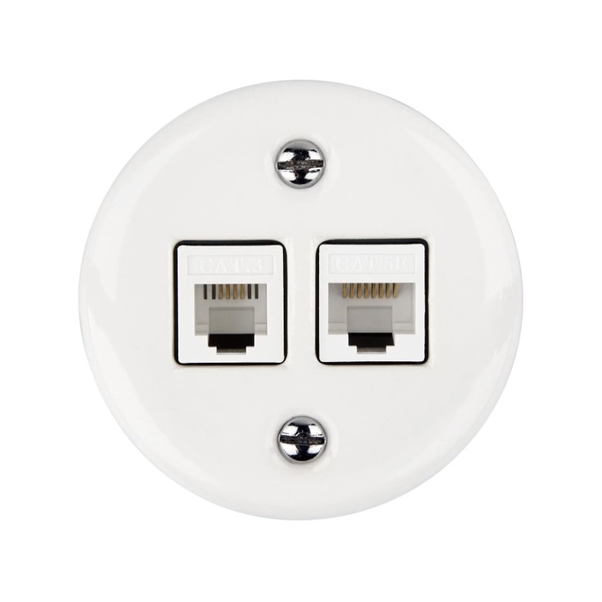 Elhard - Tomada de dados retro em cerâmica 2x RJ45, branca