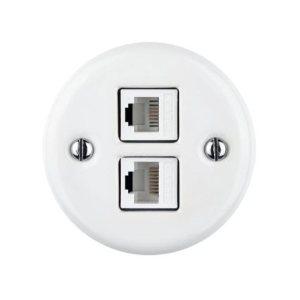 Elhard - Tomada de dados retro em cerâmica 2x RJ45, branca
