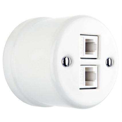 Elhard - Tomada de dados retro em cerâmica 2x RJ45, branca