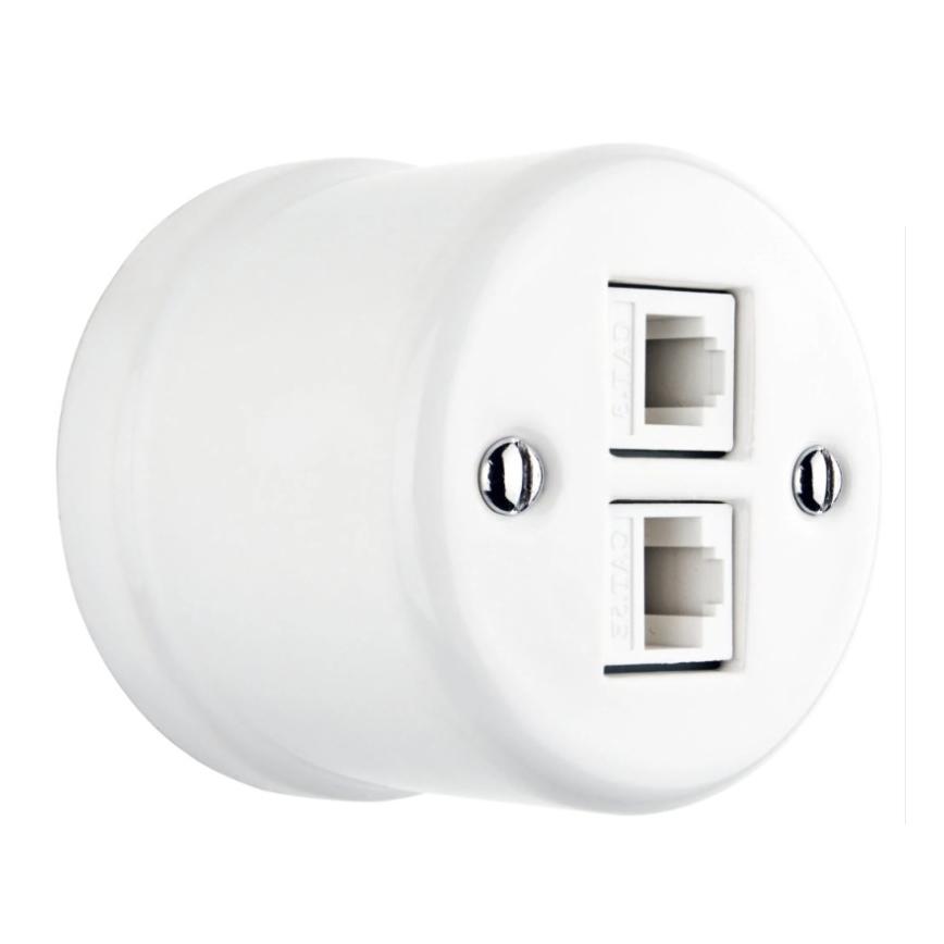Elhard - Tomada de dados retro em cerâmica 2x RJ45, branca