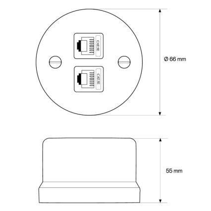 Elhard - Tomada de dados retro em cerâmica 2x RJ45, branca