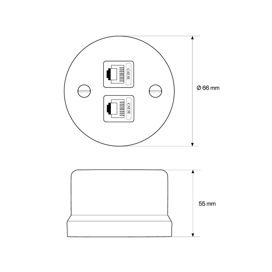 Elhard - Tomada de dados retro em cerâmica 2x RJ45, branca