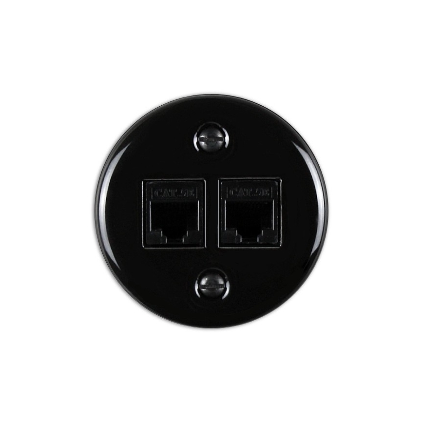 Elhard - Tomada de dados retro em cerâmica de parede 2x RJ45, preta