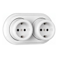 Elhard - Tomada de parede dupla em cerâmica estilo retro com moldura SCHUKO 230V branca